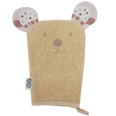 EKO Cotton washcloth with ears Bear Beige 20x15 cm