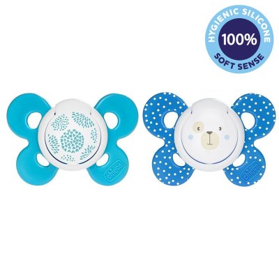 CHICCO Smoczek Physio Comfort silikonowy 6-16m chłopak - kropki/misiek 2 szt.