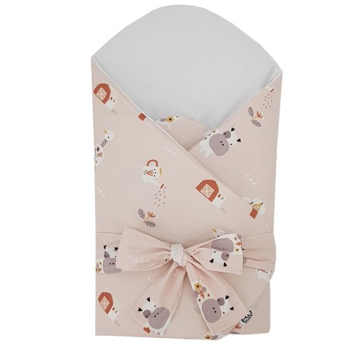 EKO Swaddle in cotone con inserto removibile in cocco e fiocco My farm Rosa cipria 75x75 cm