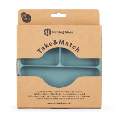 PETITE&MARS Talířek silikonový dělící kulatý Take&Match Frosted Sky 6m+