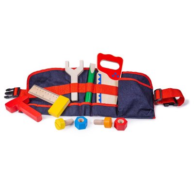 Bigjigs Toys Holzwerkzeug auf rotem Gürtel