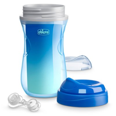 Kubek termiczny CHICCO Active z napojem 266 ml niebieski, gwiazdki 14m+