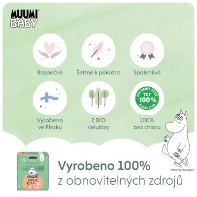 MUUMI Baby 5 Maxi+ 10-16 kg (44 szt.), pieluszki ekologiczne