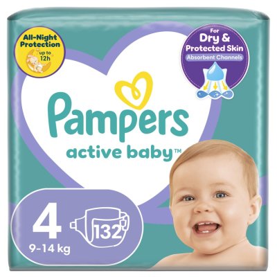 2x PAMPERS Active Baby 4 (9-14 kg) 132 szt. MEGA PACK - pieluszki jednorazowe