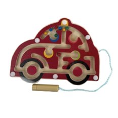 Bigjigs Toys Drevený magnetický labyrint Červené auto