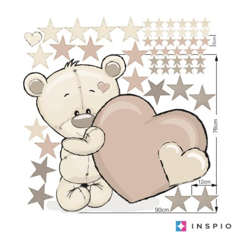 Sticker chambre bébé - Ours en peluche avec un prénom et un coeur