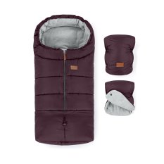 PETITE&MARS Conjunto de saco de inverno Jibot 3 em 1 + luvas para carrinho de bebé Jasie Mysterious Plum Horizontal