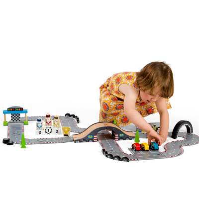 Bigjigs Rail Drewniany tor wyścigowy dzień wyścigów