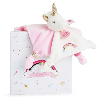 Doudou Coffret cadeau - lange en peluche licorne rose 20 cm