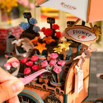 Puzzle 3D en bois mécanique RoboTime - Chariot de fleurs