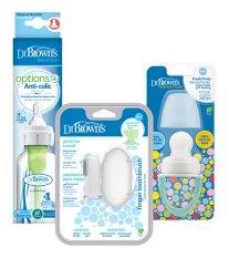 DR.BROWN'S Set biberon in plastica 250 ml + Ciuccio FreshFirst turchese + Spazzolino da dito