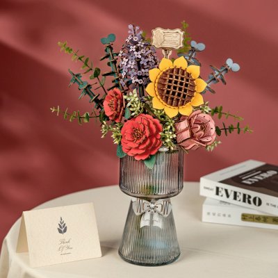 Puzzle 3D en bois RoboTime - Bouquet de fleurs