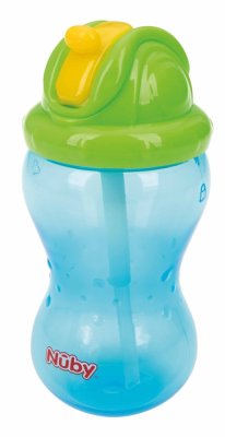 NUBY Niet-vloeiende mok met opvouwbaar rietje en 360 ml, 12 m+ blauw