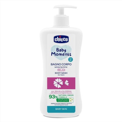 CHICCO testsampon adagolóval Baby Moments Relax 93%-ban természetes összetevők 500 ml