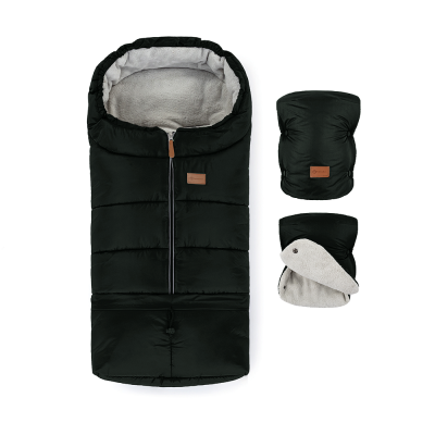 PETITE&MARS Set zimný fusak Jibot 3v1 + rukavice na kočárek Jasie Ink Black