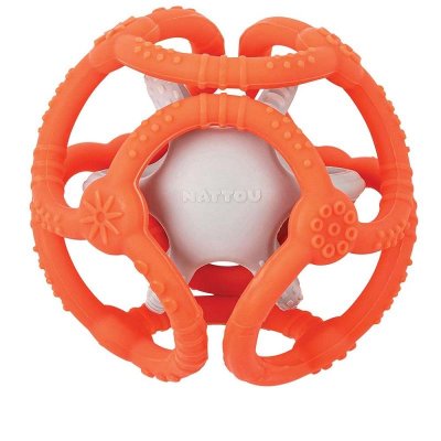 NATTOU Silikon-Beißball 2 in 1 ohne BPA 10 cm orange-grau