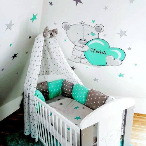 Wall sticker for a boy in turquoise color - Bear with a name