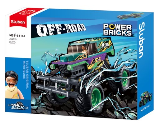 Sluban Power Bricks M38-B1161 Voiture à rétrofriction Bigfoot Green-Purple Speed ​​​​Kixx