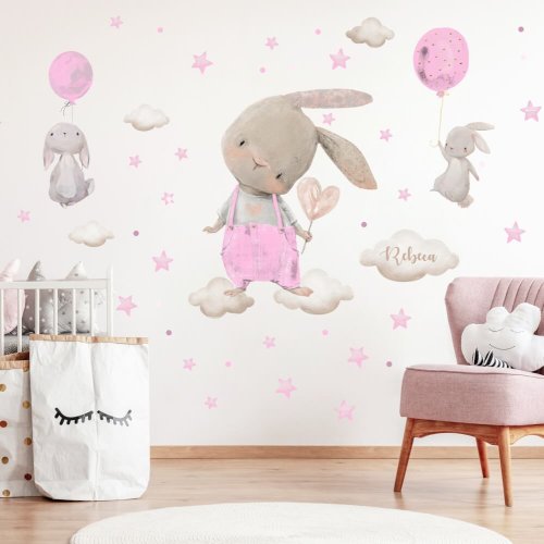 Adesivi per bambine - Coniglietti acquerellati in rosa