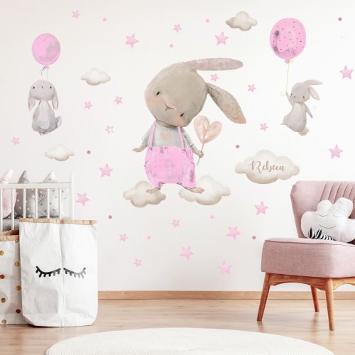 Stickers for little girls - Watercolor bunnies in pink