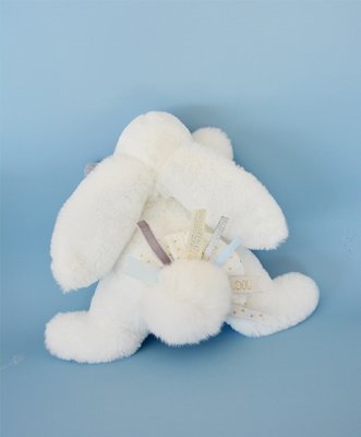 Set cadou Doudou - Iepuraș de pluș cu ciucure alb 25 cm