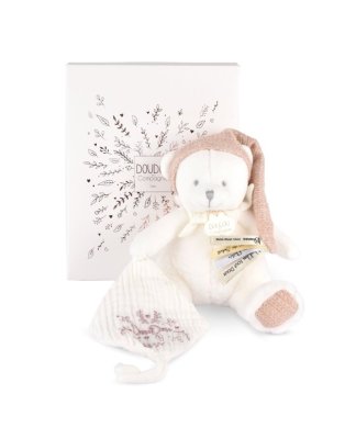 Doudou Coffret cadeau Ours en peluche avec attache-sucette et couverture rose 20 cm