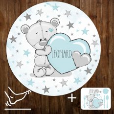 Children's play mat - Blue teddy bear with stars