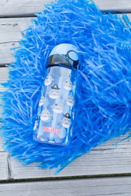 NUBY Nicht fließende Sportflasche mit Strohhalm 530 ml, blau, 4+