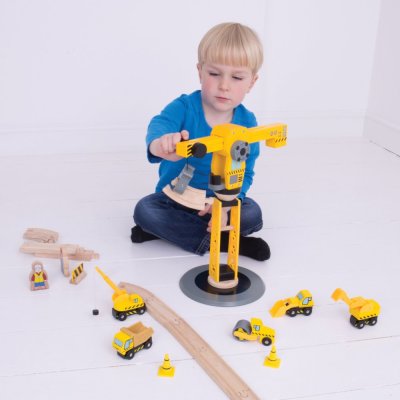 Bigjigs Rail Kran und Baumaschinen