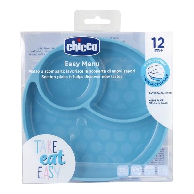 CHICCO Silikonski tanjur, plavo-zeleni 12m+