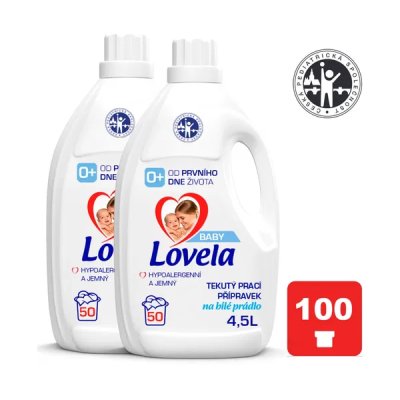 LOVELA Baby Flüssigwaschmittel für weiße Wäsche 2 x 4,5 l (100 Waschgänge)