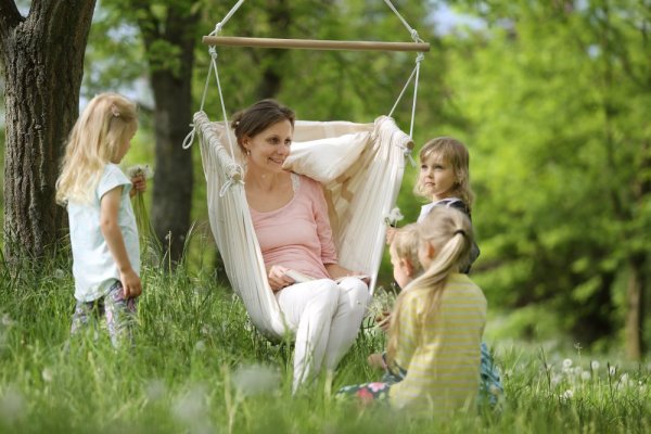 Hängesessel cremefarben HOJDAVAK MAXI mit Kissen, Seil weiß - Indoor Stoff