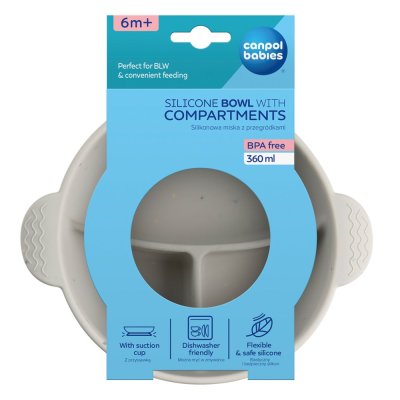 CANPOL BABIES Silikon-Schüssel geteilt mit Saugnapf Dots 360ml grau