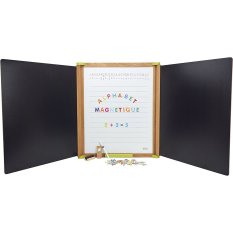 Jeujura Quadro multifuncional de madeira com três painéis 153x66 cm com acessórios