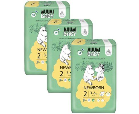 MUUMI Baby 2 Neugeborene 3-6 kg (174 Stück), Monatspackung Öko-Windeln