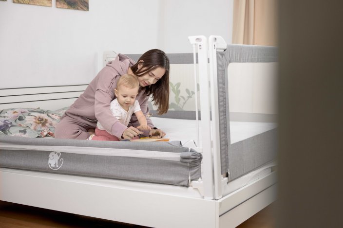 Barierka do łóżka Monkey Mum® Popular - 200 cm  - ciemnoszara - design