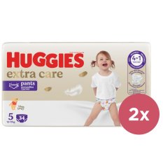 2x HUGGIES® kertakäyttöiset vaippahousut 5 Extra Care Housut (12-17 kg) 34 kpl