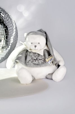 Doudou Gift Set Plush Polar Bear with Ring 30 cm Grey