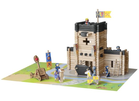 Jeujura Jeu de construction en bois 270 pièces Château avec catapulte