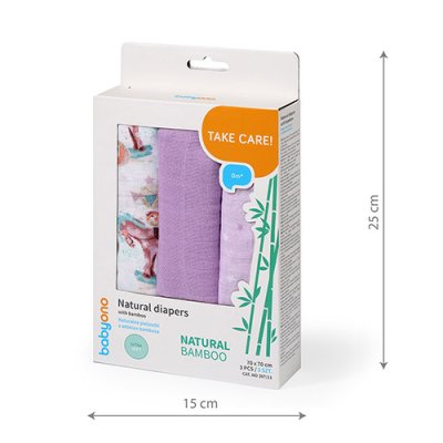 BABYONO Bambuswindeln 3 Stück Violett, 70x70 cm