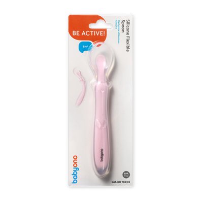 Colher de silicone BABYONO - rosa 6m+