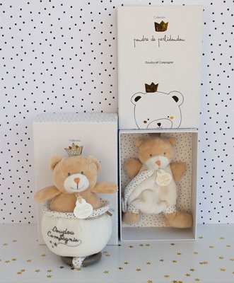 Set cadou Doudou - Jucărie cu suport pentru suzetă, ursuleț rege, 15 cm