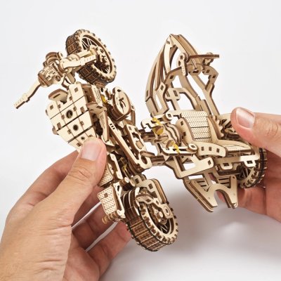 Ugears Puzzle 3D en bois mécanique UGR-10 Moto (scrambler) avec side-car