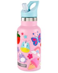 SKIP HOP Trinkflasche mit Strohhalm und Aufklebern, Edelstahl, rosa, 380 ml, 4 Jahre+