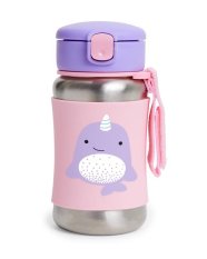 SKIP HOP Zoo Trinkflasche mit Strohhalm Edelstahl Narwal 12m+