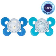 CHICCO Smoczek Physio Comfort silikonowy nocny 16-36m chłopak - kot/gwiazdy 2 szt.