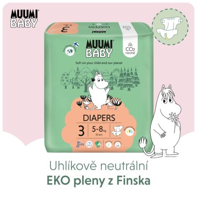 MUUMI Baby 3 Midi 5-8 kg (150 ks), měsíční balení eko plen