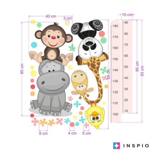 Vinilos decorativos para niñas - Metro infantil rosa con animales felices (180 cm)