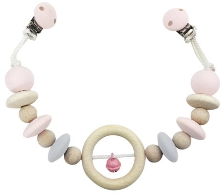Hess Colgante para cochecito natural con campana rosa