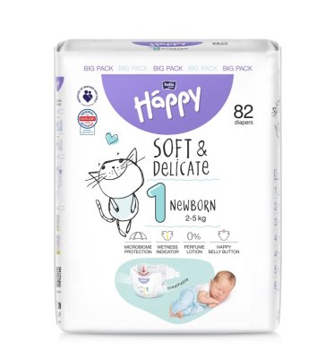 BELLA HAPPY Baby Pieluchy Jednorazowe Noworodek 2-5 kg Duże Opakowanie 82 szt